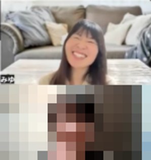 オンラインの個別サポート。講師の加藤みゆが笑顔で話している画面（受講生にはモザイク）